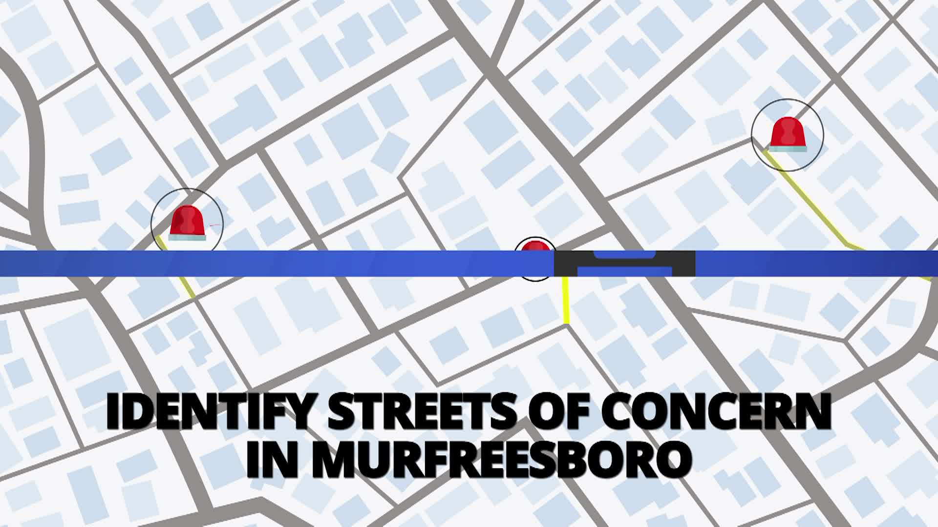 Map showing warning symbols on streets 