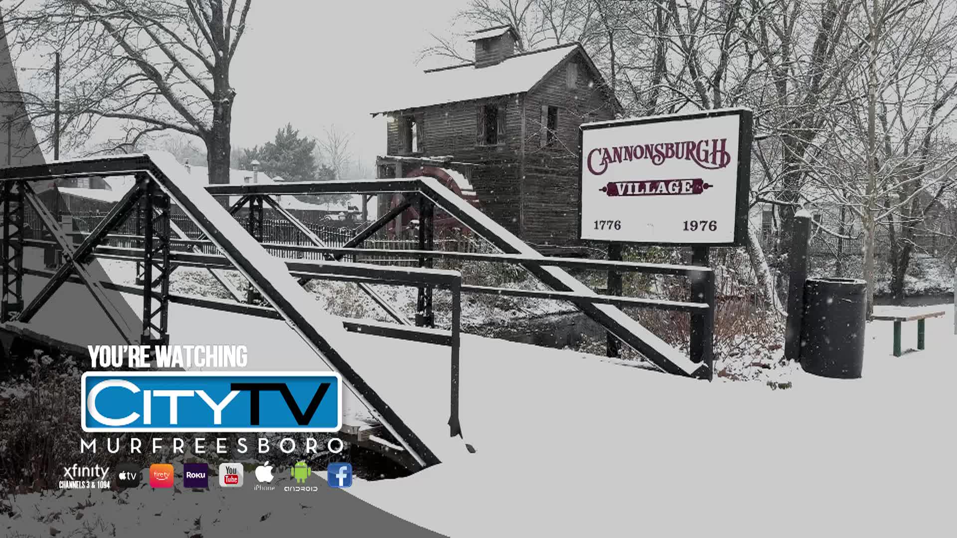 Shot of Cannonsburgh Village during a snowstorm
