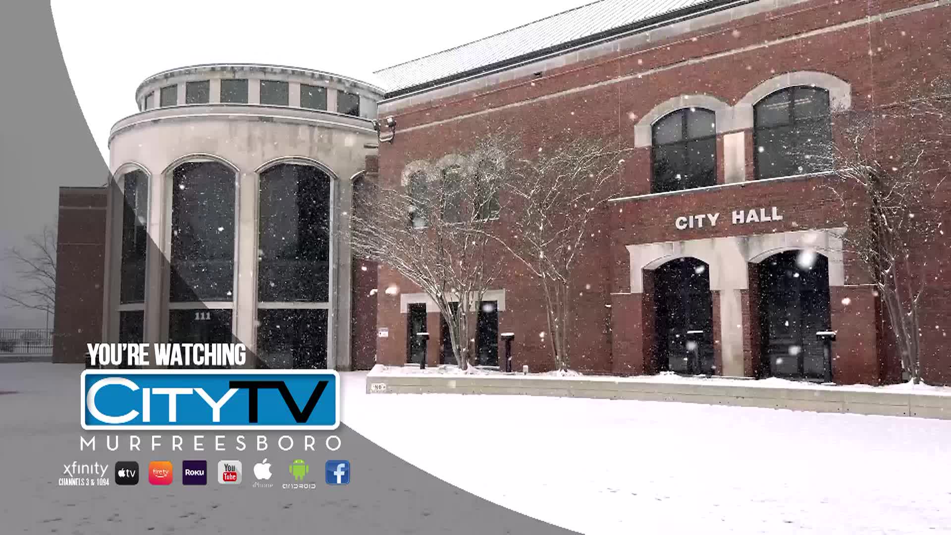 Shot of City Hall during a snowstorm