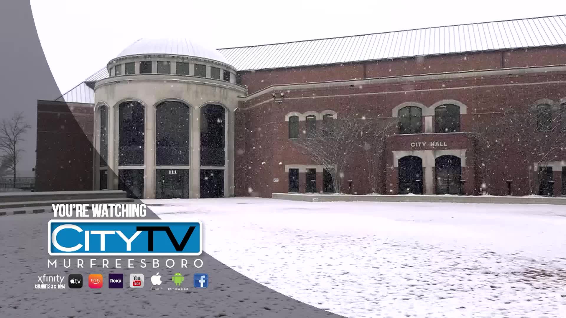 Shot of City Hall during a snowstorm