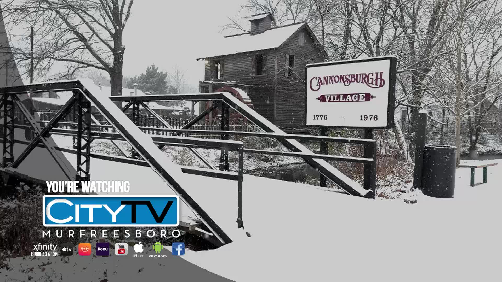 Shot of Cannonsburgh Village during a snowstorm